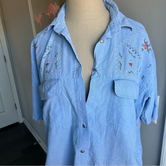 Vintage Embroidered Denim Shirt M Cottagecore Western Garden Grandma Core - Picture 4 of 8